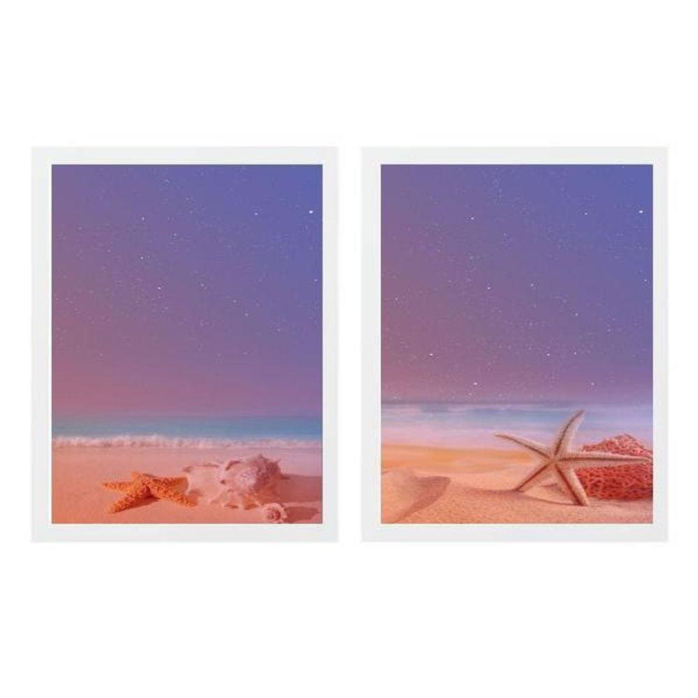 Kit 2 Quadros Praia Galáxia Estrela 33X24Cm