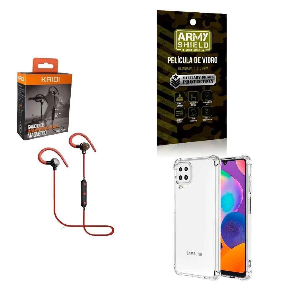 Capinha Samsung A22 4G Fone Bluetooth E Película De Vidro 3D