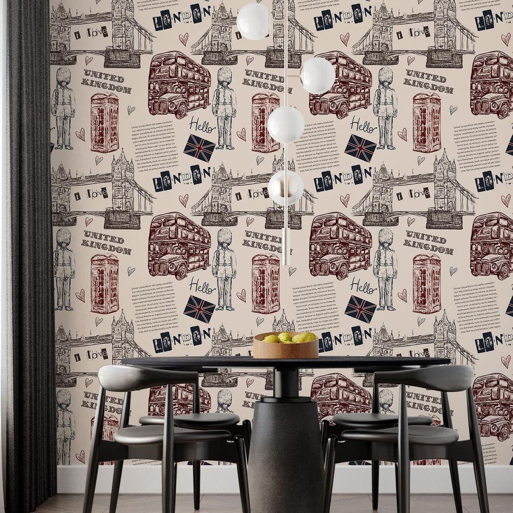 Kit 7 Rolos Papel De Parede Adesivo Londres Retro 3,0M