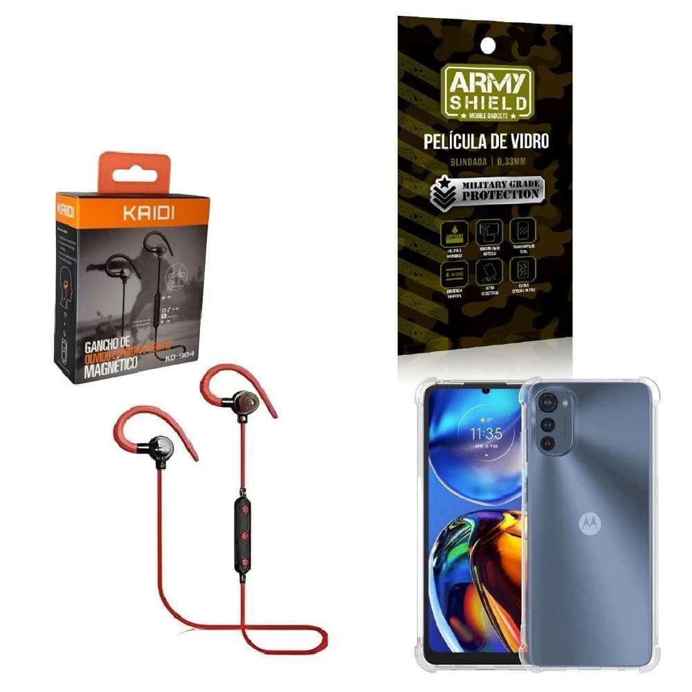 Kit Capinha Moto E32 Fone Bluetooth E Película De Vidro 3D