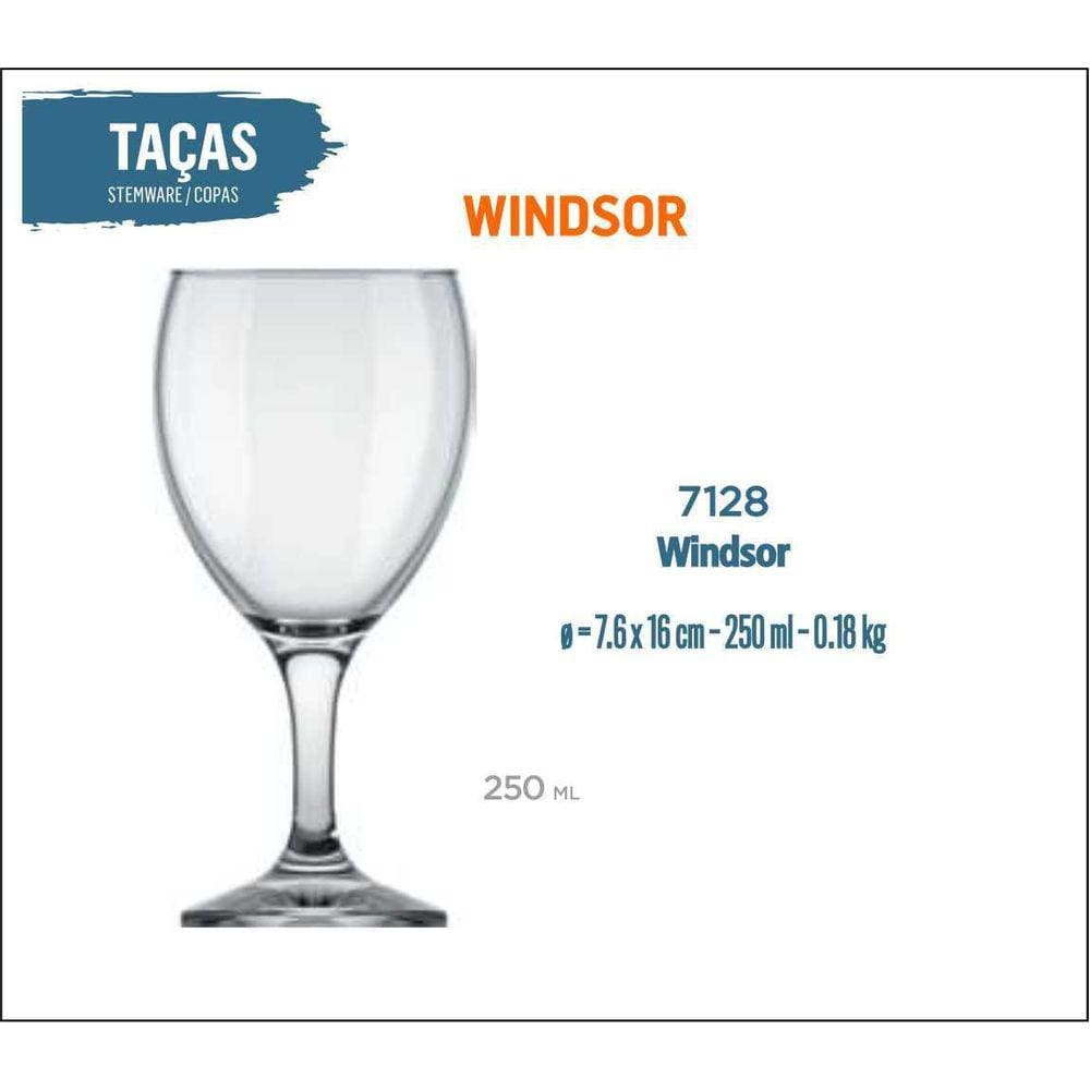 12 Taças Windsor 250Ml - Vinho Tinto Branco Rosé