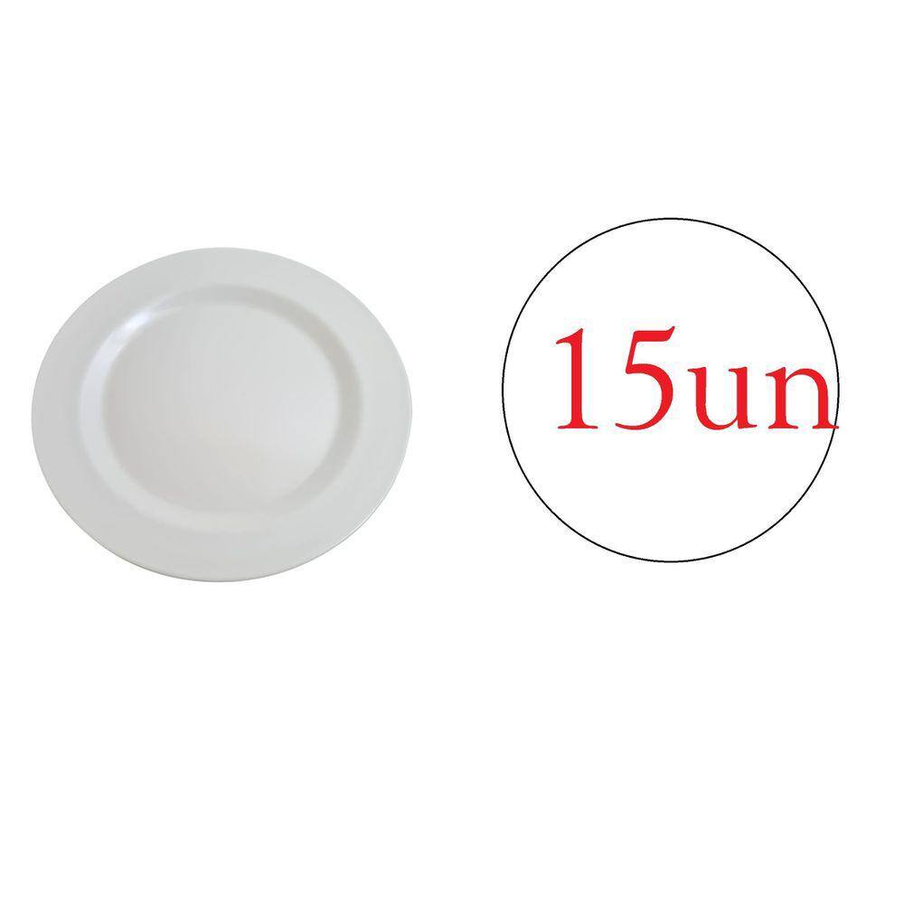Prato Redondo De Melanina Branco Linha Festa 22Cm- Kit 15Un