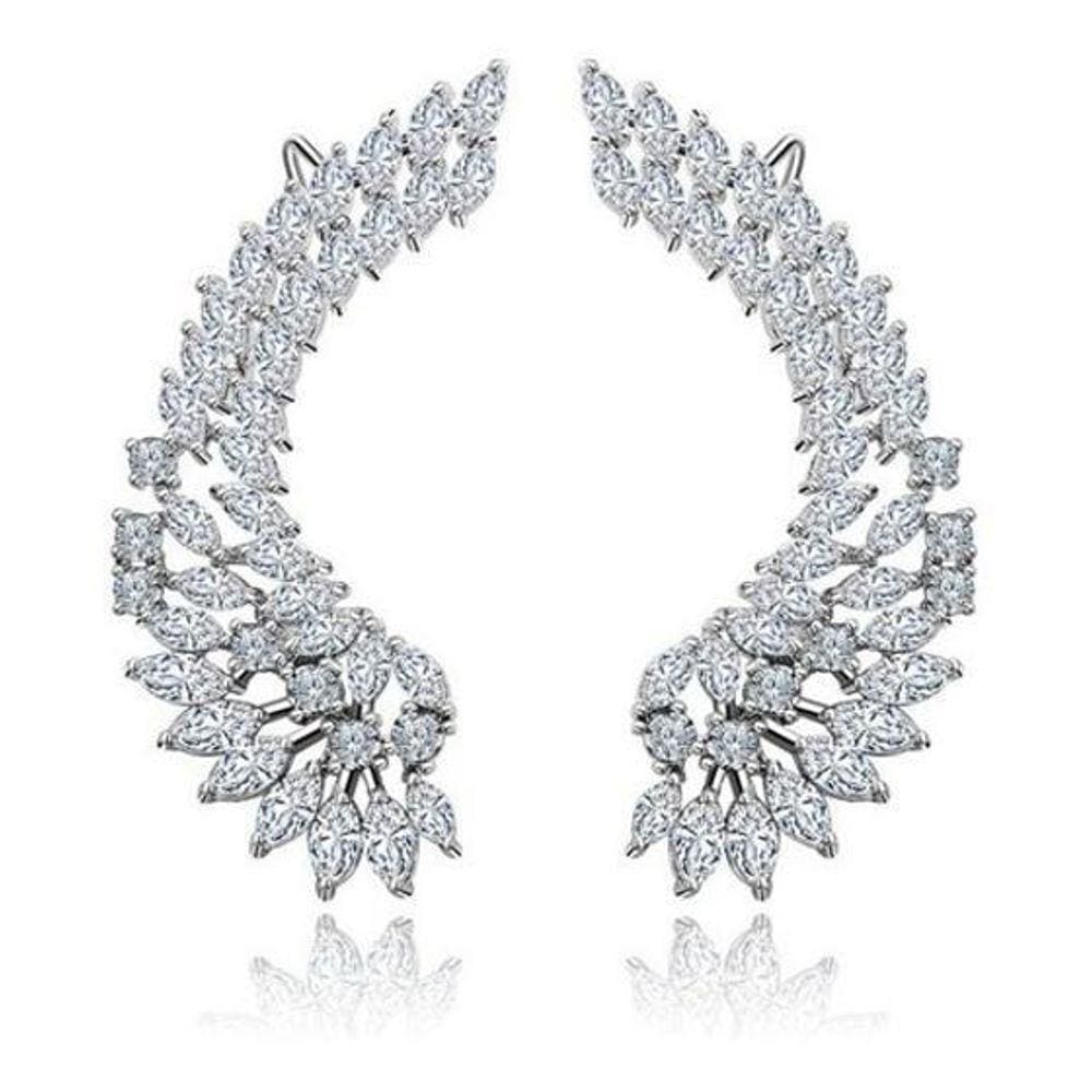 Brinco Ear Cuff Noiva Zirconia Festa Debutante - Prateado