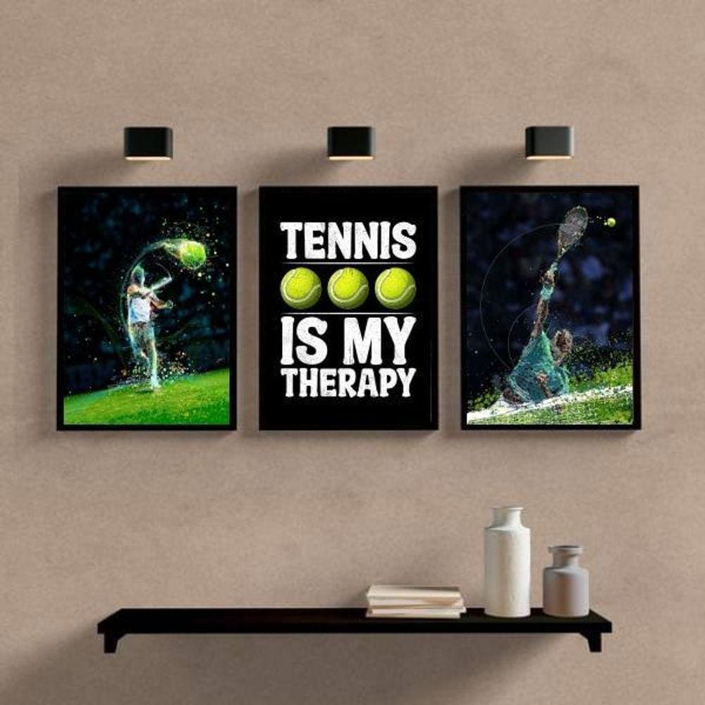Kit 3 Quadros Tênnis Is My Therapy 24X18Cm Preta