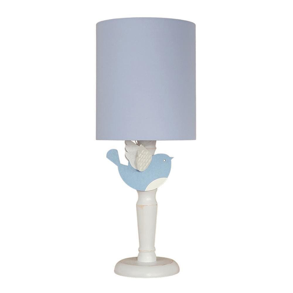 Abajur Infantil Passarinho Azul Base Branco Provençal 20X49