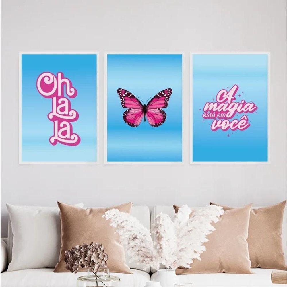 Kit 3 Quadros Ohlala A Magia Está Em Você 33X24 Vidro Branca