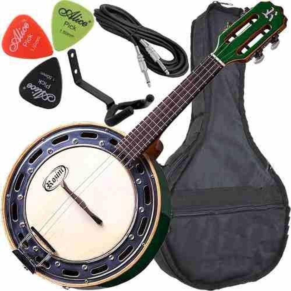 Kit Banjo Elétrico Studio Verde Acessórios Rozini Rj11Elv