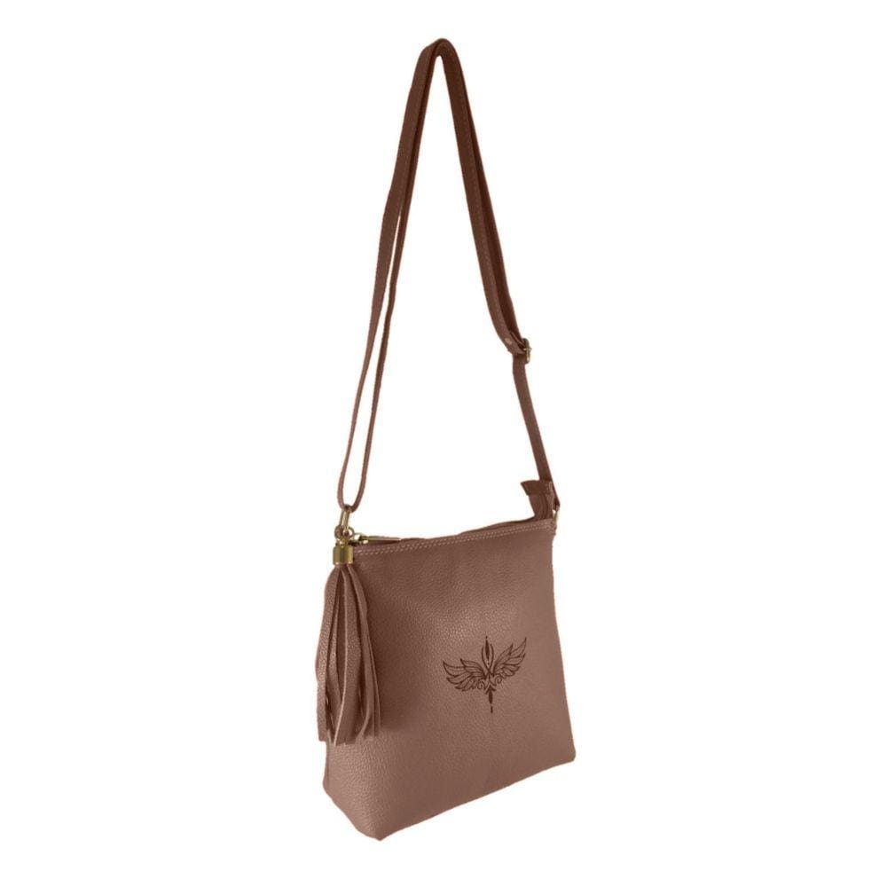Bolsa Transversal Topgrife Estampa Ave Fenix Couro Marrom Ún