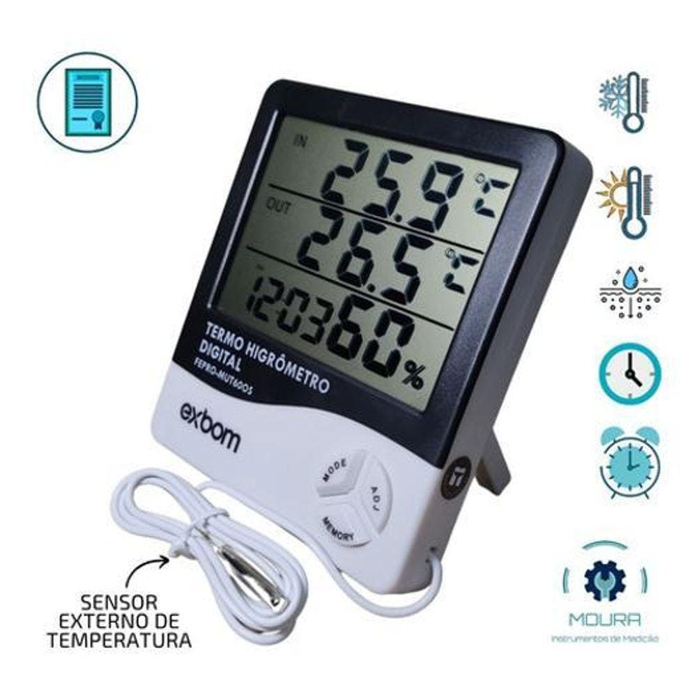 Termo Higrômetro Digital Com Sensor Externo Calibrado