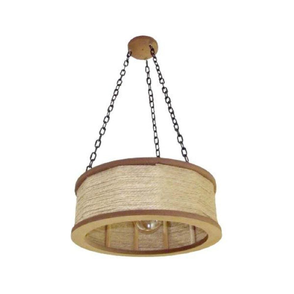 Luminária Lustre Pendente Rústico Retro Madeira Sisal 60Cm