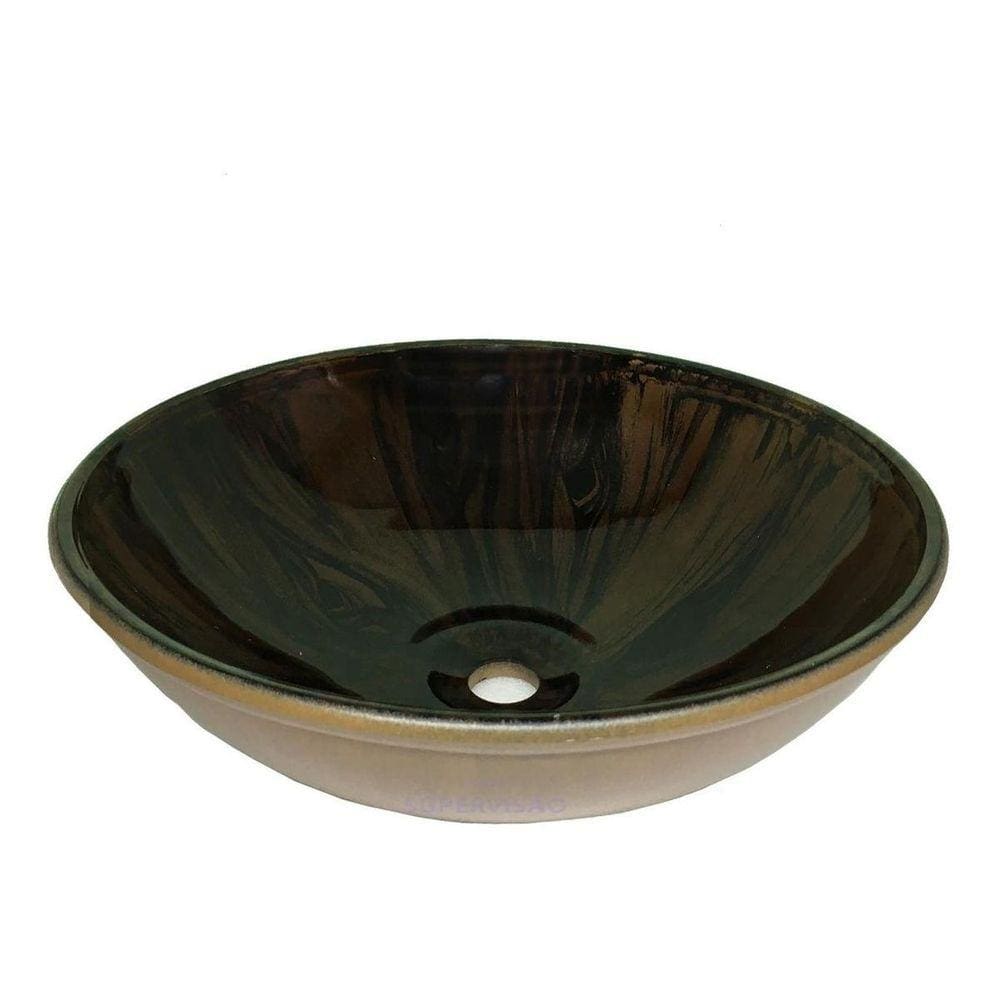 Cuba De Vidro Redonda Amadeirada Sobrepor 29Cm Banheiro