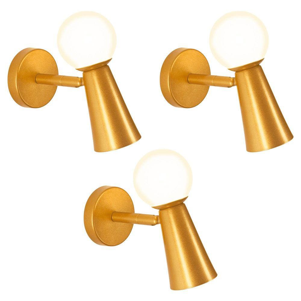 Kit 3 Arandelas Luminária Parede Globo Articulada Dourado