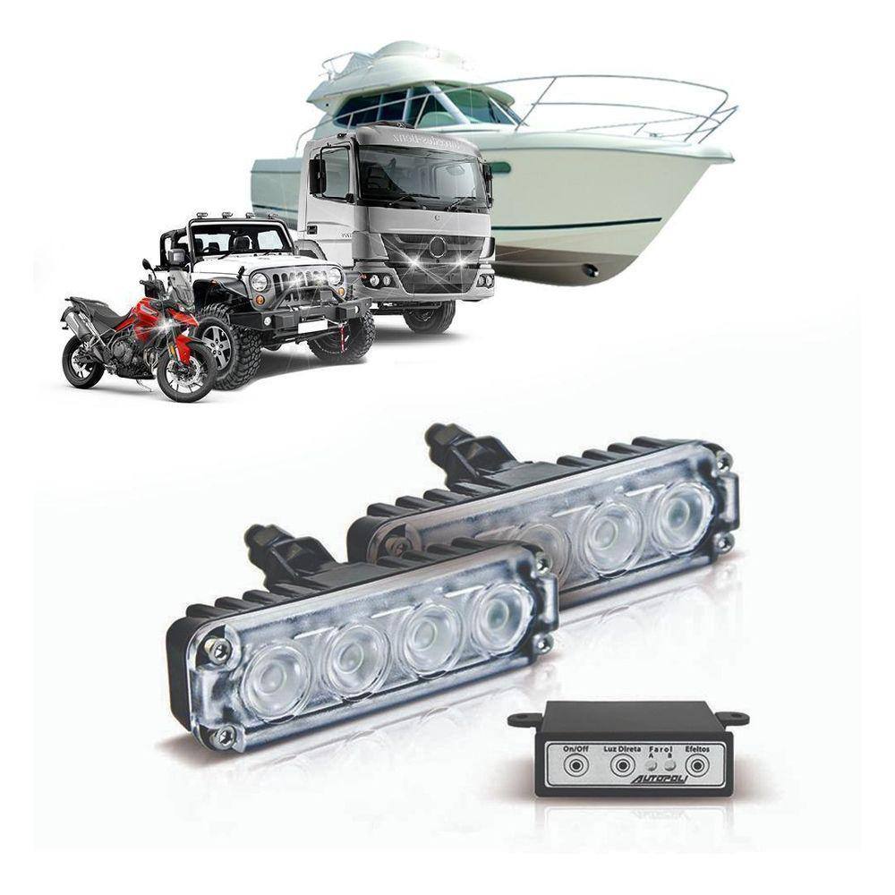Par Farol Milha Slim Aluminio 4 Leds 4W 12V Ambar Com Modulo