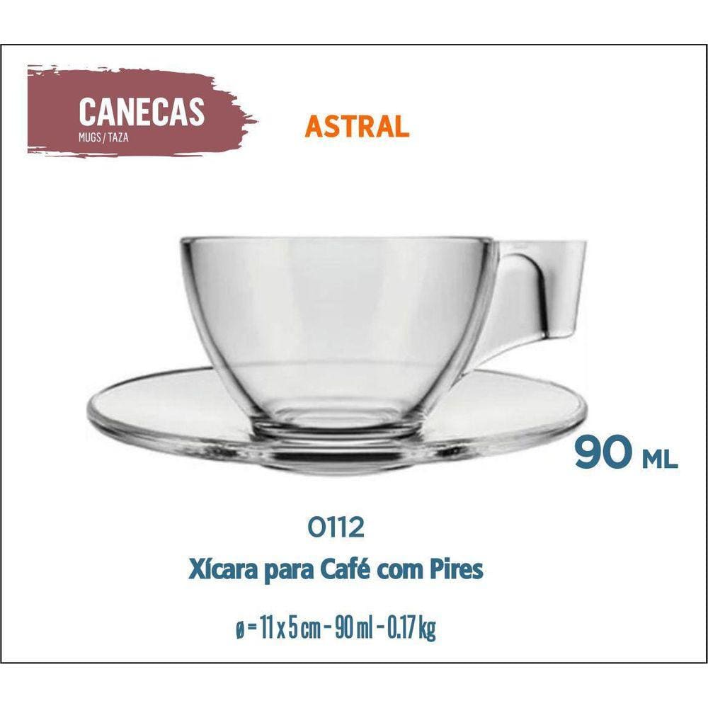 24 Xícara Café Com Pires Curto Pequeno - Astral 90Ml