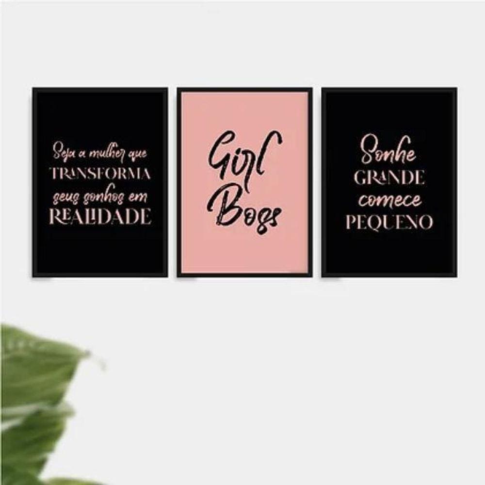Kit 3 Quadros Transforme Sonhos Em Realidade 33X24Cm Preta