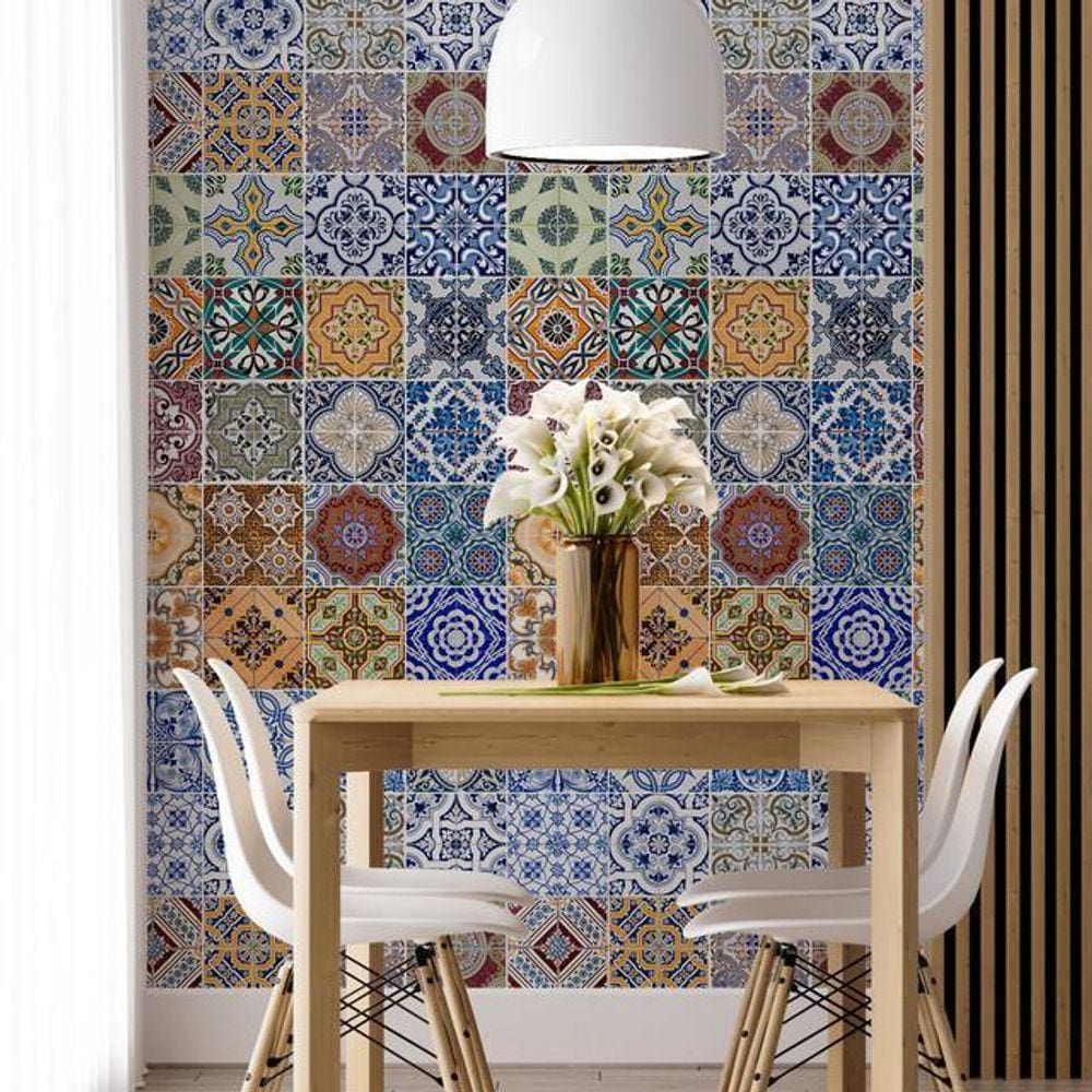 Kit 4 Rolos Papel De Parede Adesivo Azulejo Azullaranja 3,0M