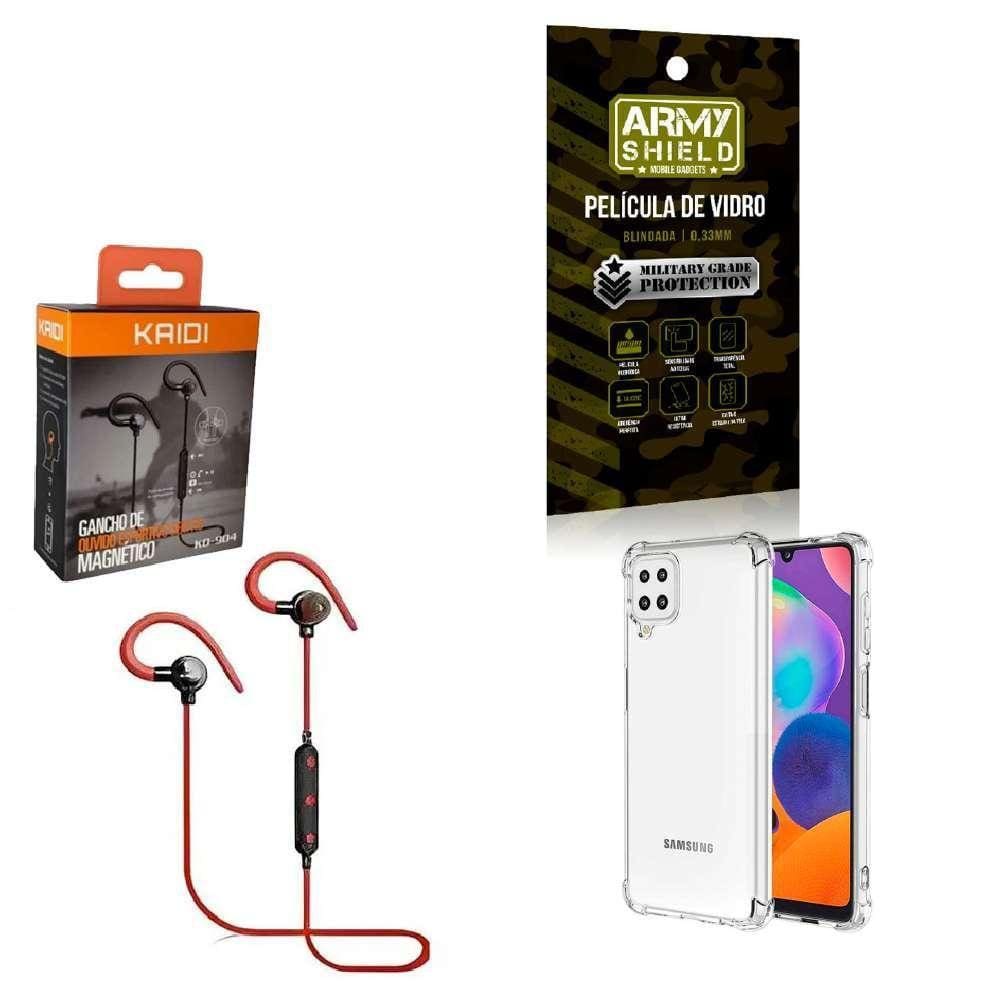 Kit Capinha Samsug A12 Fone Bluetooth E Película De Vidro 3D