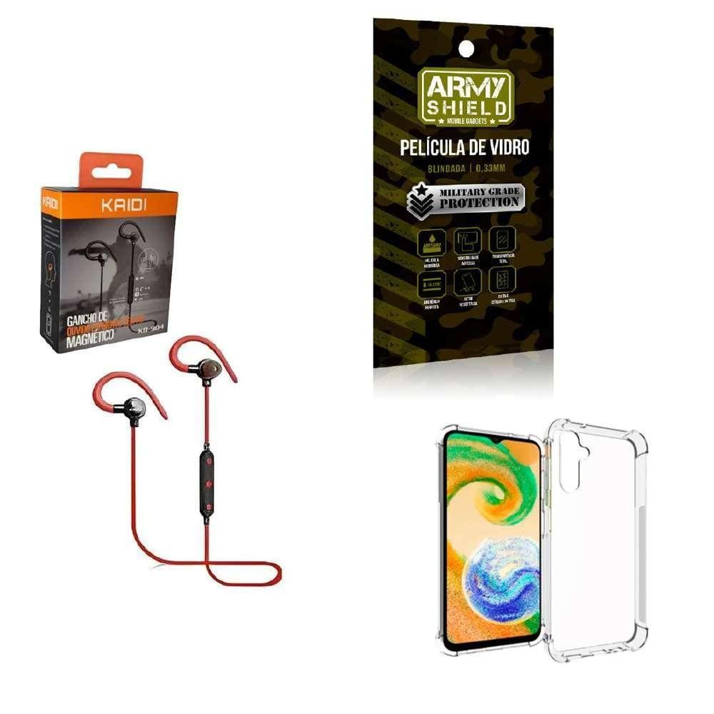 Kit Capinha Samsug A14 Fone Bluetooth E Película De Vidro 3D