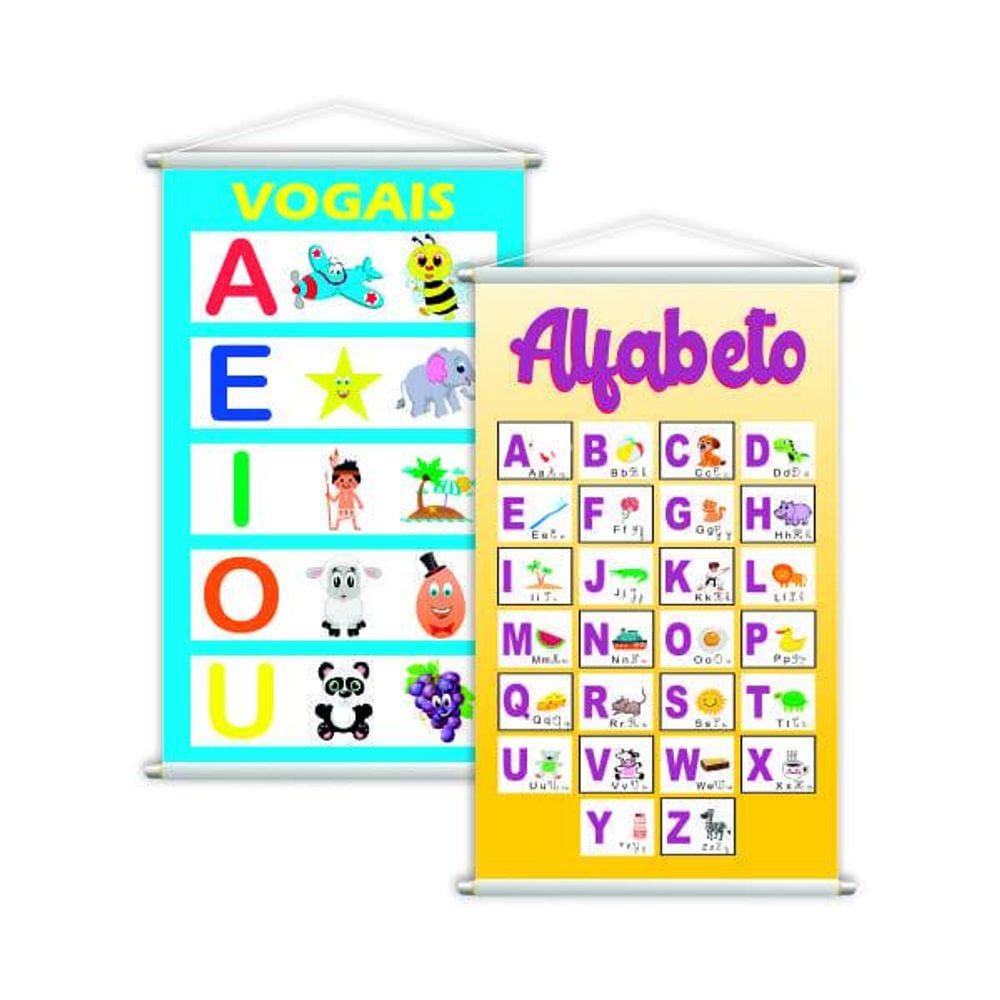 Vogais + Alfabeto Língua Portuguesa Kit 2 Banners Grande