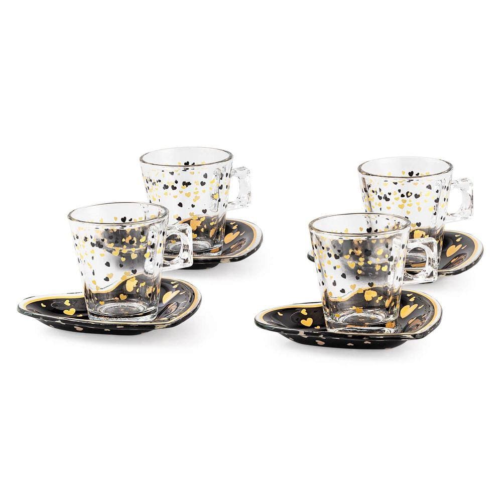Jogo De Xícaras De Café De Vidro Pires De Coração 80Ml 4 Pcs
