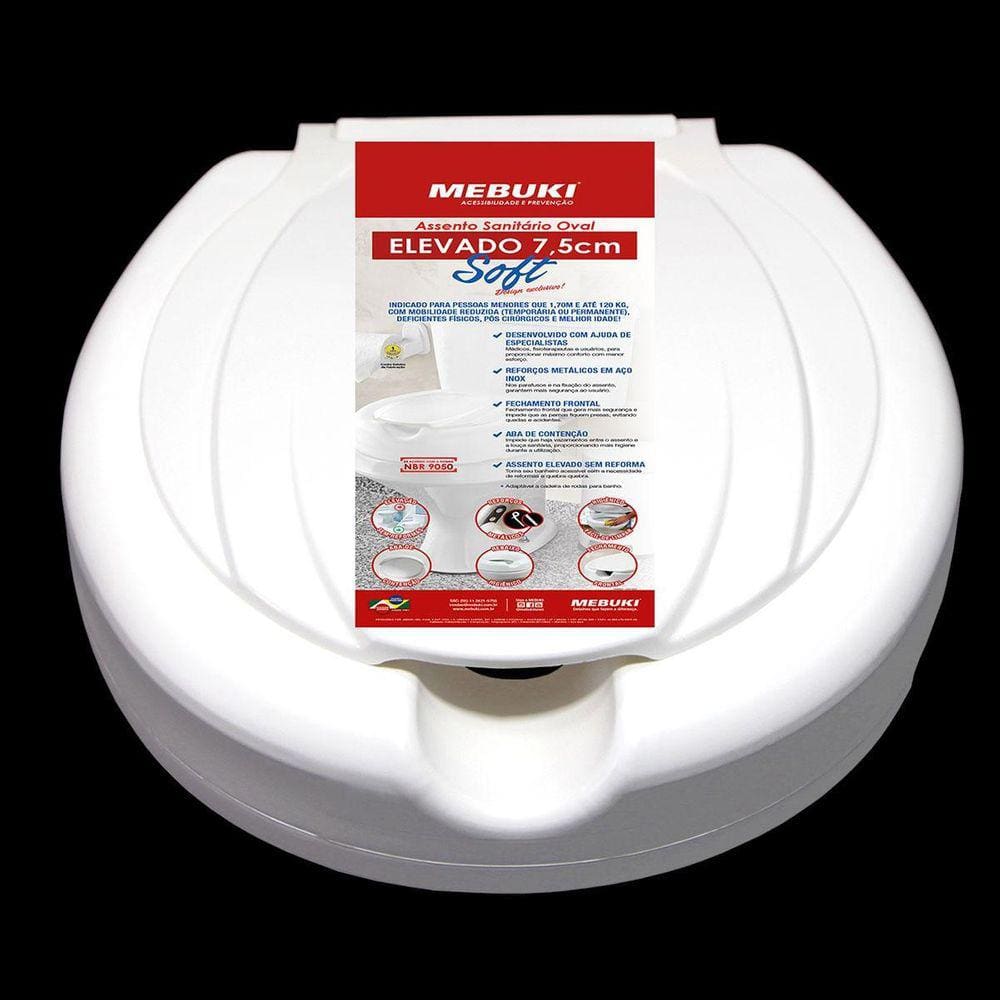Assento De Vaso Elevado 7,5 Cm Soft - Branco - Mebuki