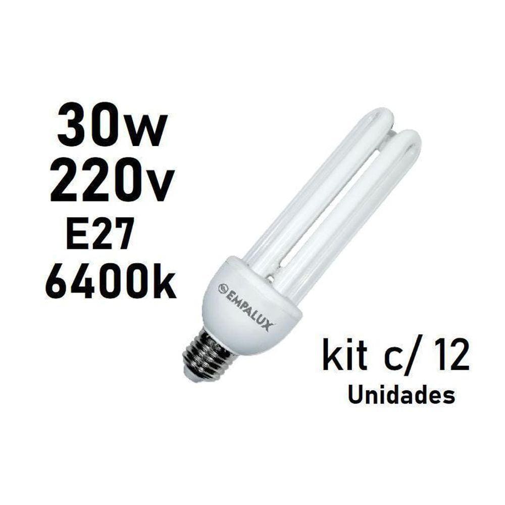 Kit 12 Lâmpadas Fluorescente U 30W 220V Luz Branca6.400K E27