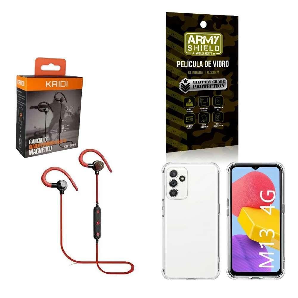 Kit Capinha Samsug M13 Fone Bluetooth E Película De Vidro 3D