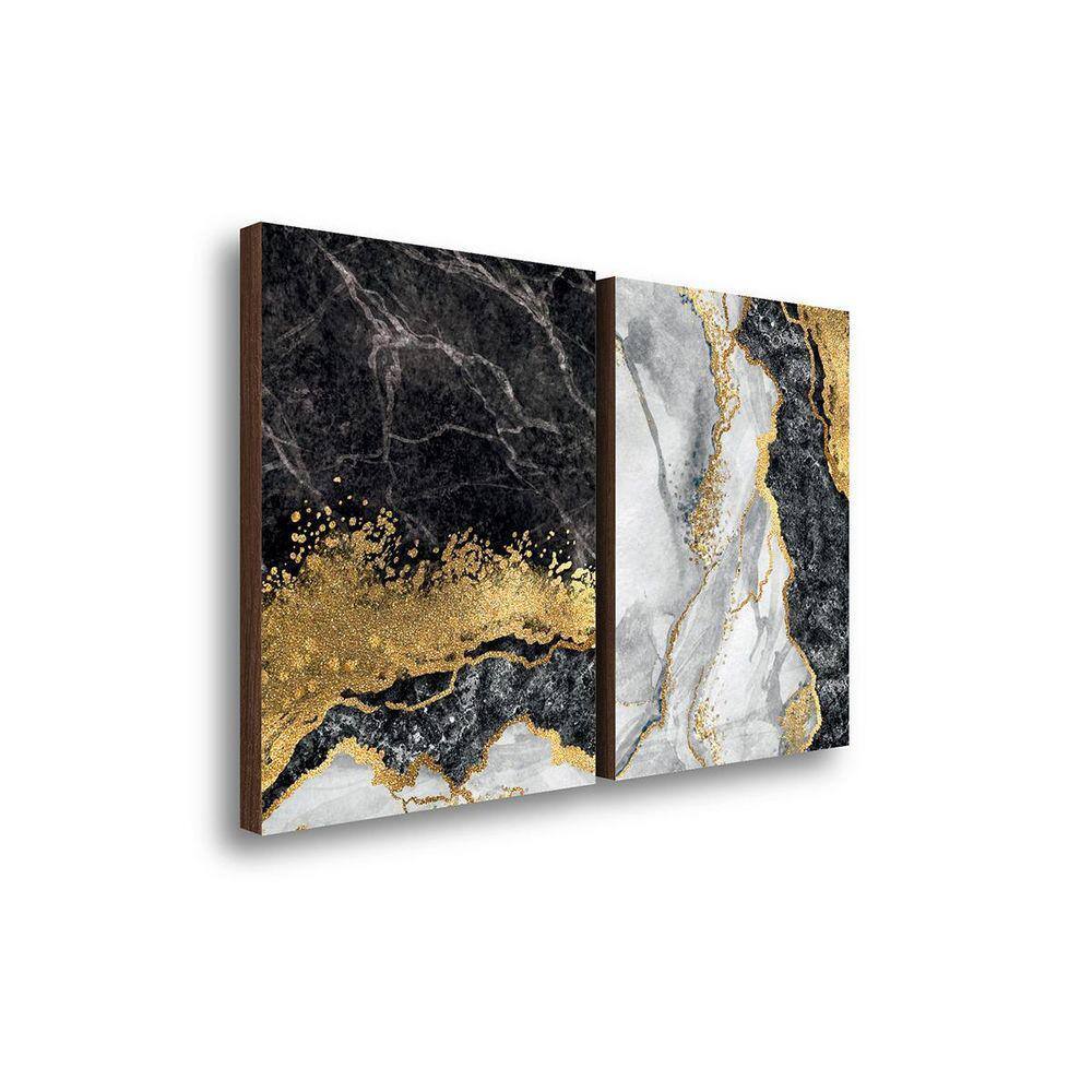 Quadros Decorativo Kit Dupla Abstrato Mármore Dourado Branco