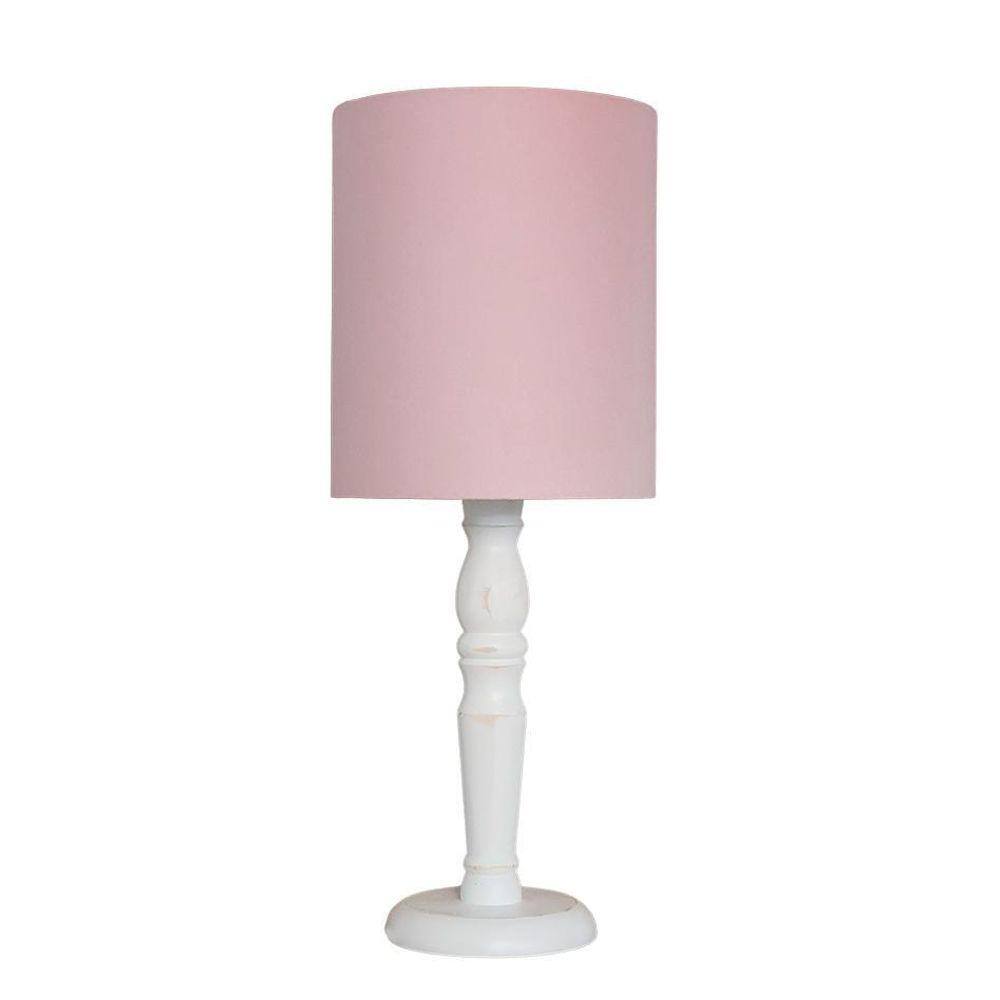 Luminária De Mesa Cúpula Tecido Rosa Base Branco Provençal