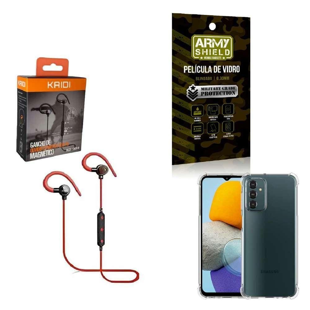Kit Capinha Samsug M23 Fone Bluetooth E Película De Vidro 3D