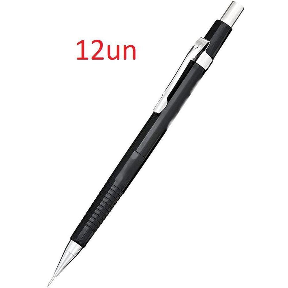 Kit 12Un Lapiseira 0.5 Mm Ponta Fina Técnica Metal