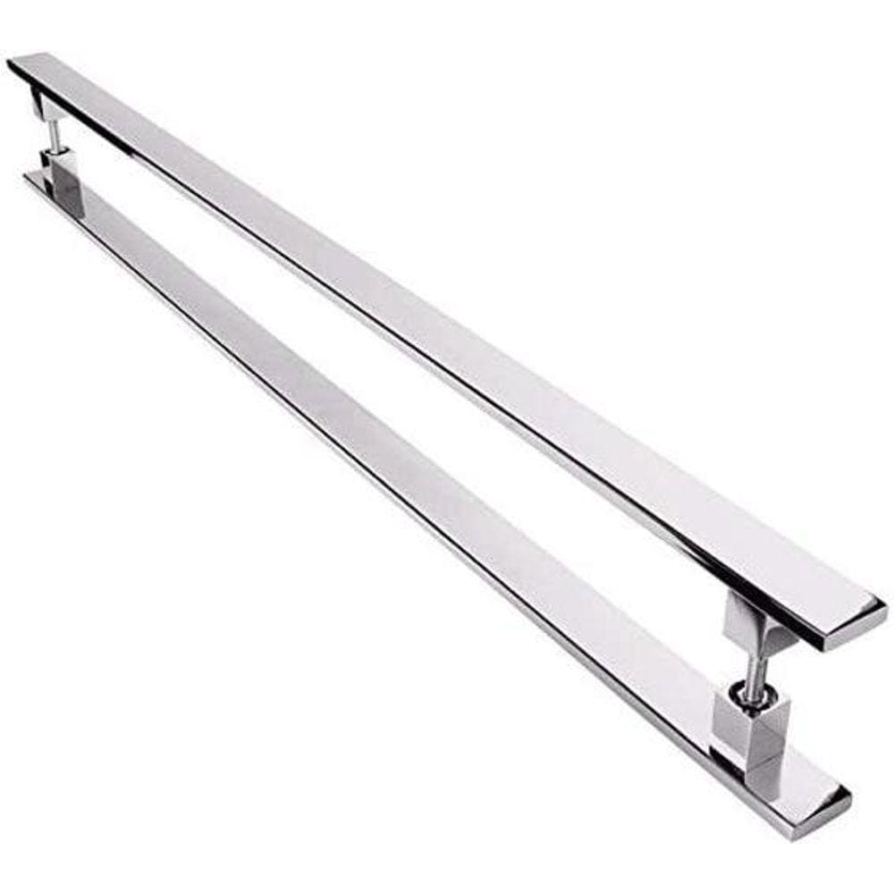 Puxador Inox Duplo Para Porta - Barra Chata Cromado - 60 Cm