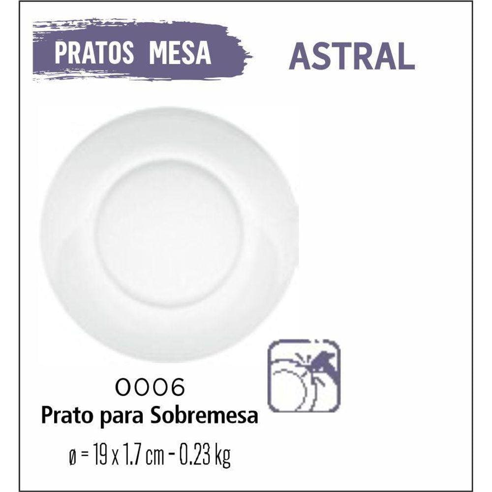 Jogo De Prato Astral 12 Pratos Sobremesa - 19Cm Vidro