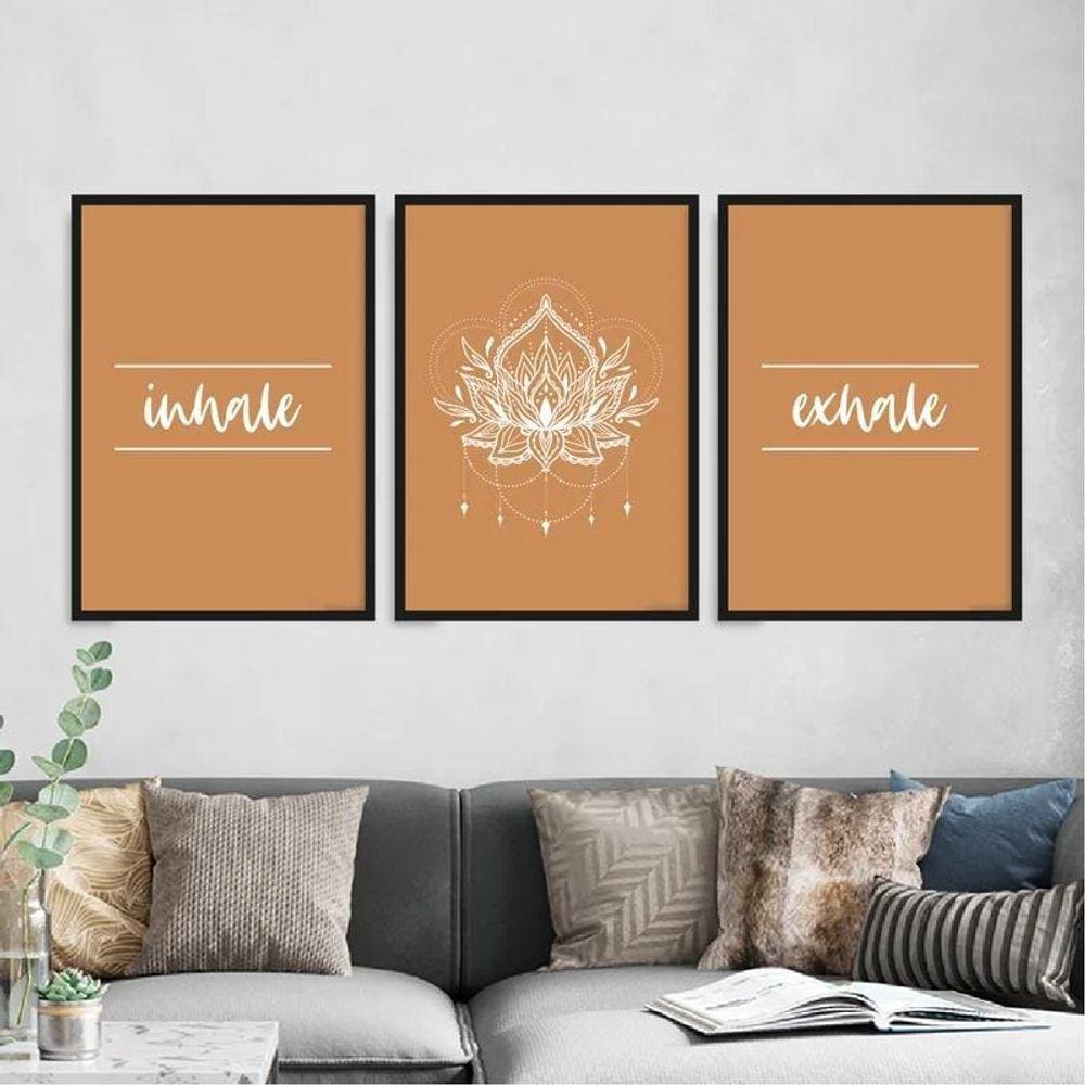 Kit 3 Quadros Inhale Exhale -Mandala 33X24Cm Vidro Preta