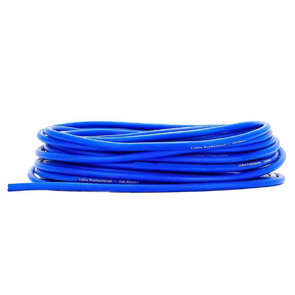 Cabo Microfone Linha Profissional 2X0,30Mm, Azul, 20M