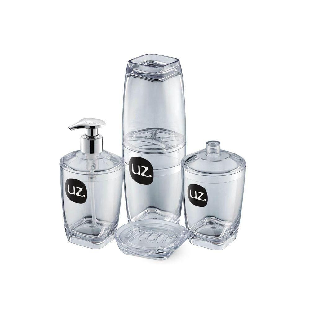 Kit Higiene Banheiro 4Pç Com Porta Escova Uz Transparente