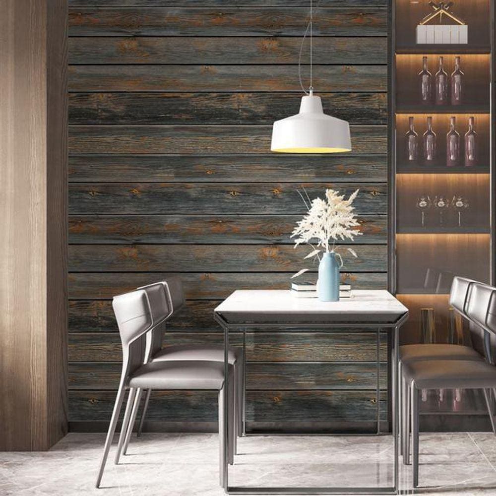 Kit 5 Rolos Papel De Parede Adesivo Tábua Rústica 3,0M