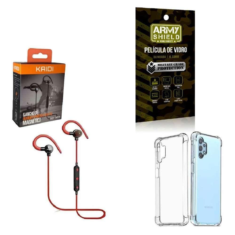 Capinha Samsung A32 4G Fone Bluetooth E Película De Vidro 3D