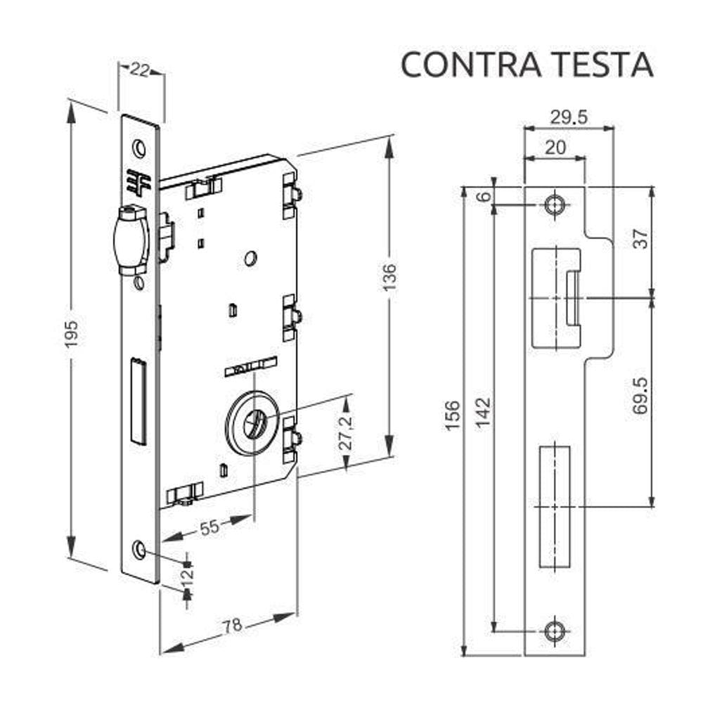 Kit Fechadura Pivotante Rolete Tetra Ros. Quadrada Preto