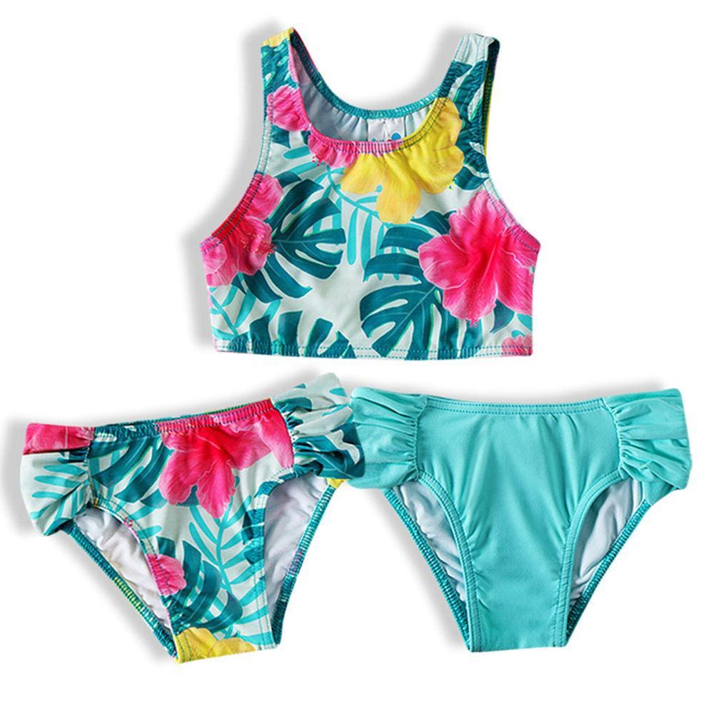 Biquíni Infantil Top com Duas Calcinhas Floral Turquesa Tip Top