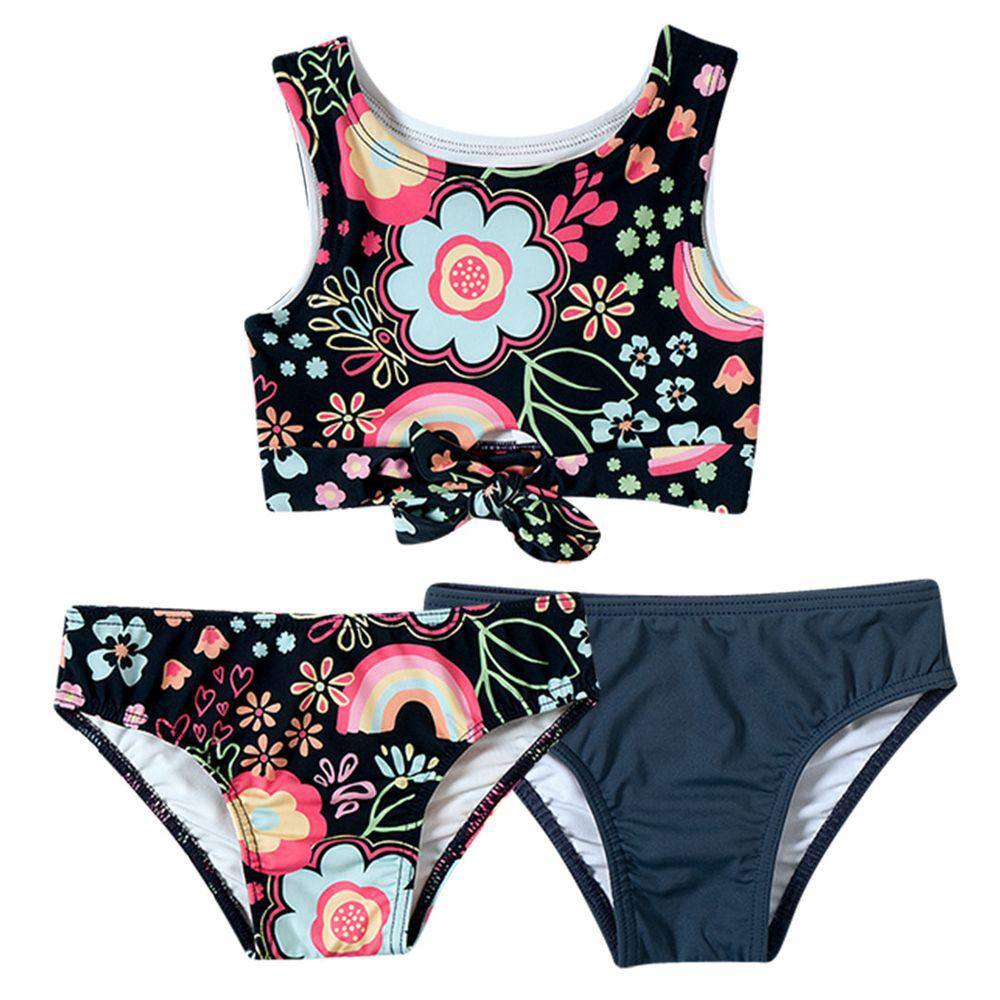 Biquíni Infantil Top com Duas Calcinhas Floral Arco-Íris Marinho Tip Top
