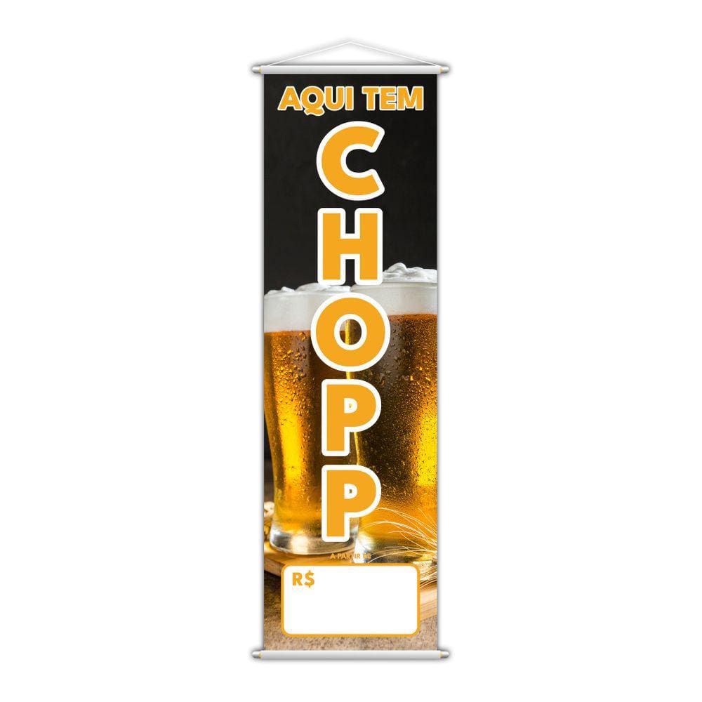 Banner Aqui Tem Chopp Preço Fundo Branco Lona 100x30cm