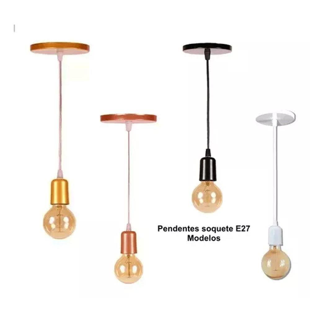 Pendente Soquete 3m Liso E27 Diversas Cores