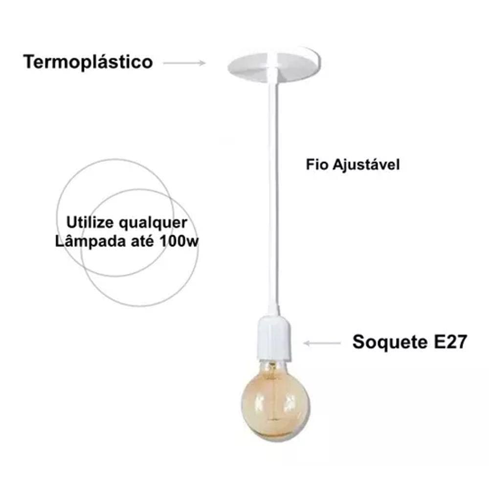 Pendente Soquete 3m Liso E27 Branco