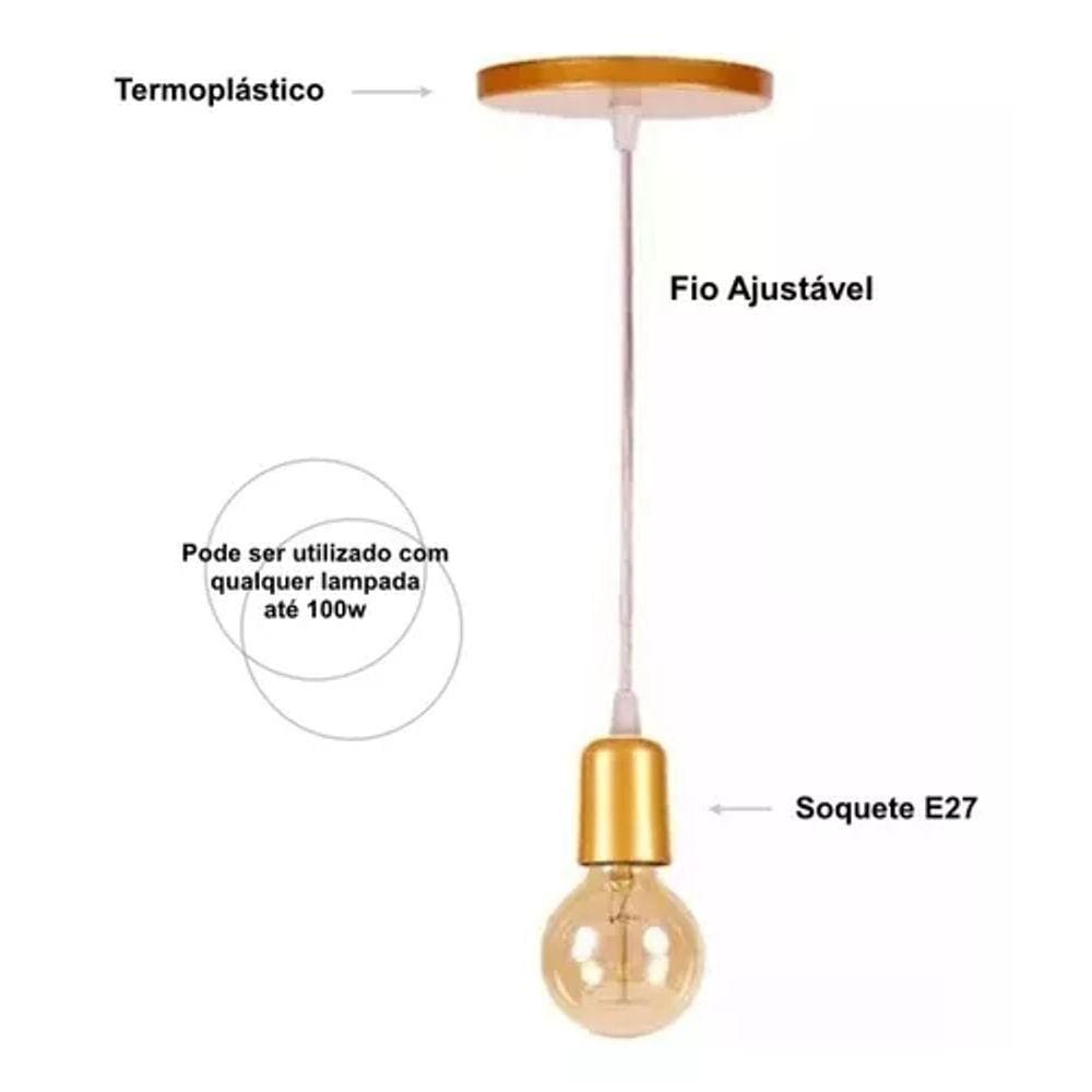 Pendente 3M Soquete Liso E27 Dourado