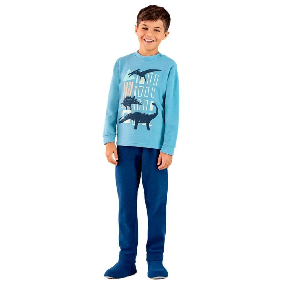 Pijama Infantil Manga Longa Dinossauro Brilha No Escuro Dedeka Ref:23808 10/12