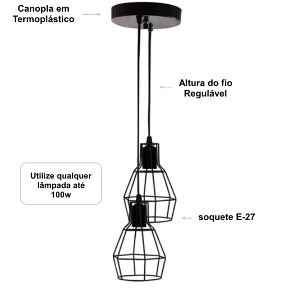 Luminária Pendente Aramado Lanterna Duplo