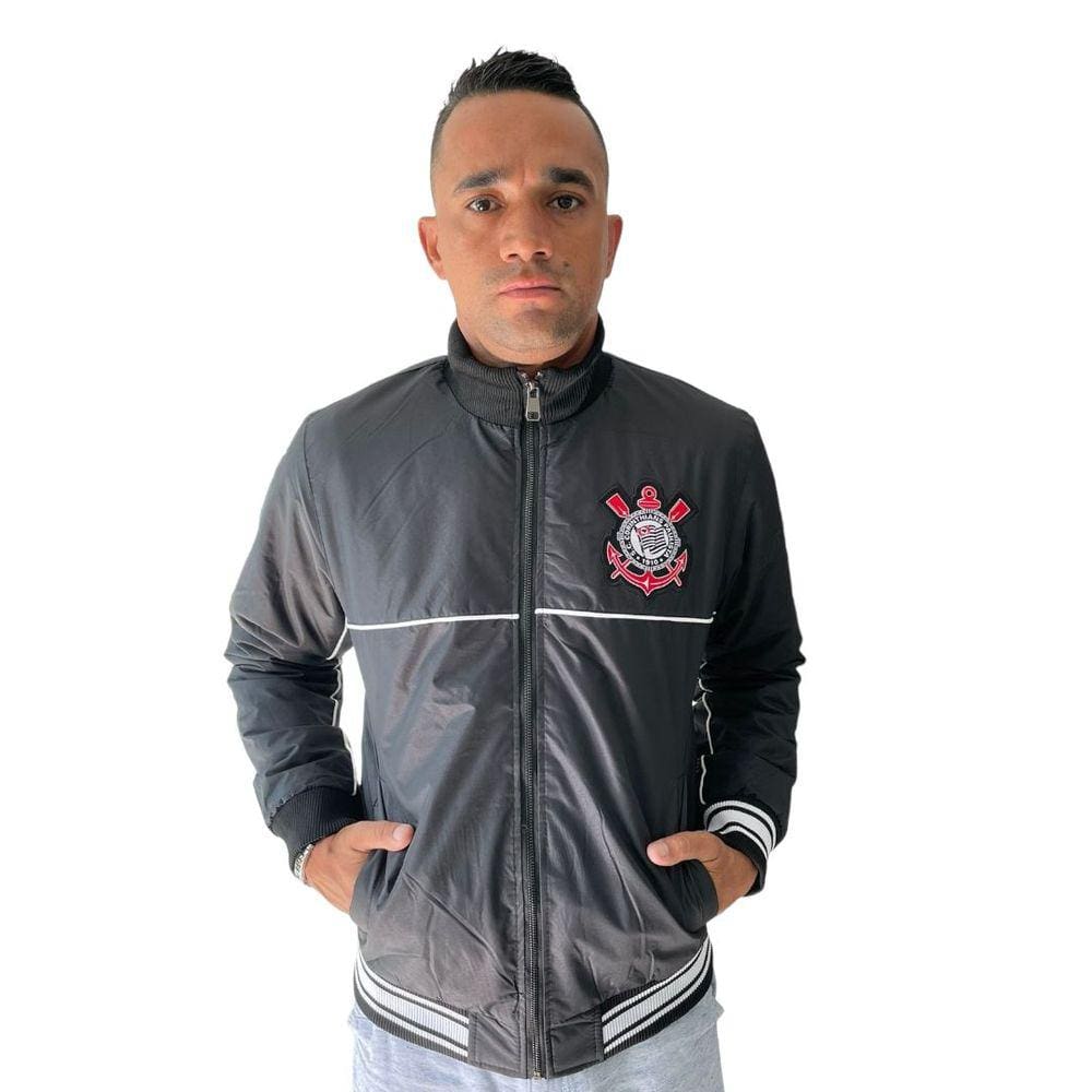 Jaqueta Corinthians Bomber Poliéster C/ Zíper Preto