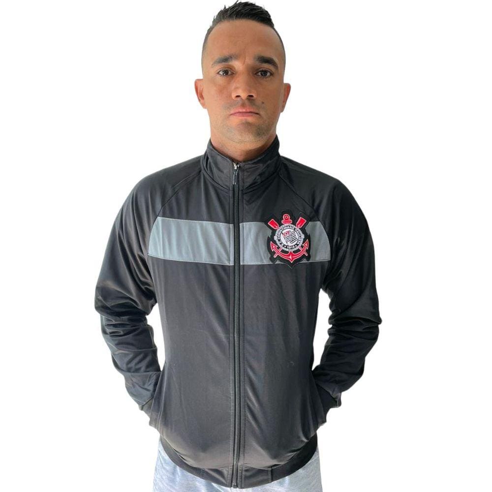 Jaqueta C/ Zíper Trilobal Poliéster Corinthians Preto