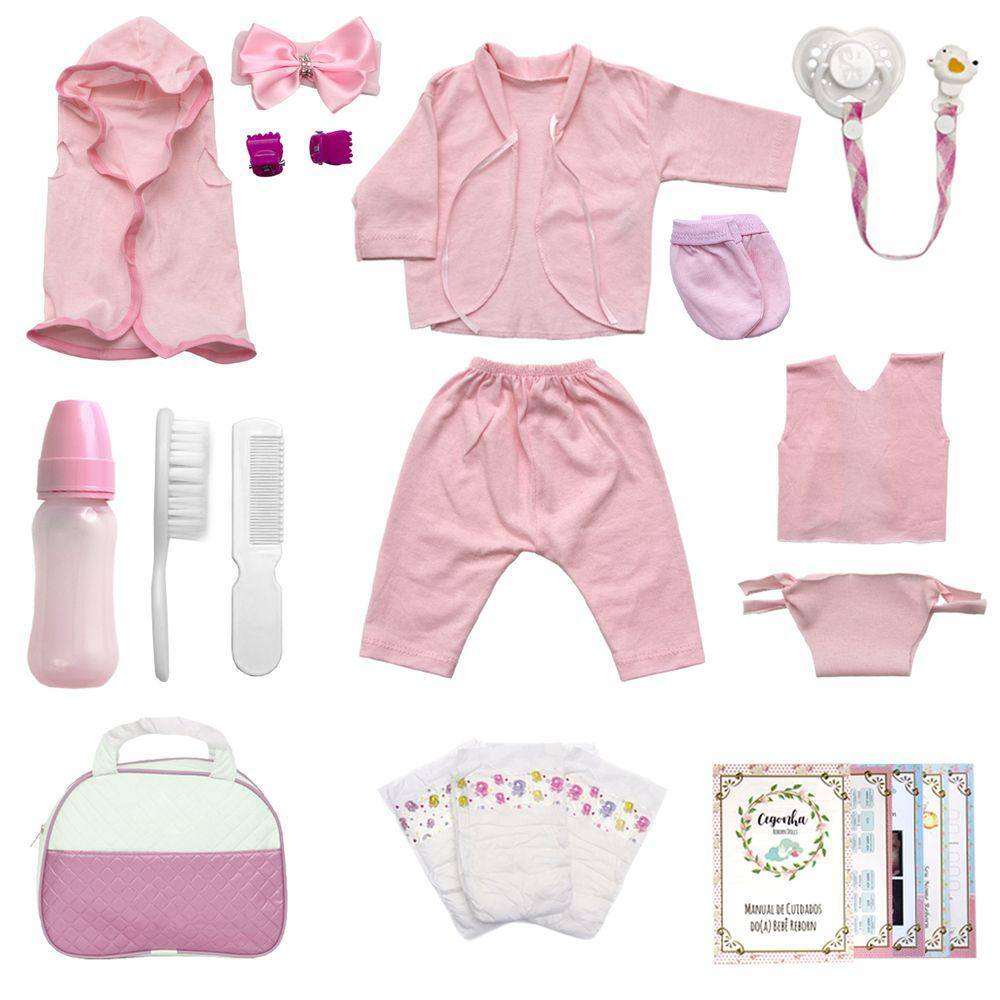 Boneca Bebe Reborn Fofinha Morena Com Bolsa Kit Acessórios em